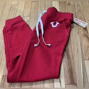 True Religion Red Sweatpants with White Drawstring